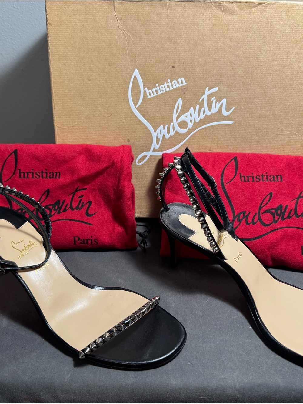 Christian Louboutin Black Studded Open-Toe Sandals